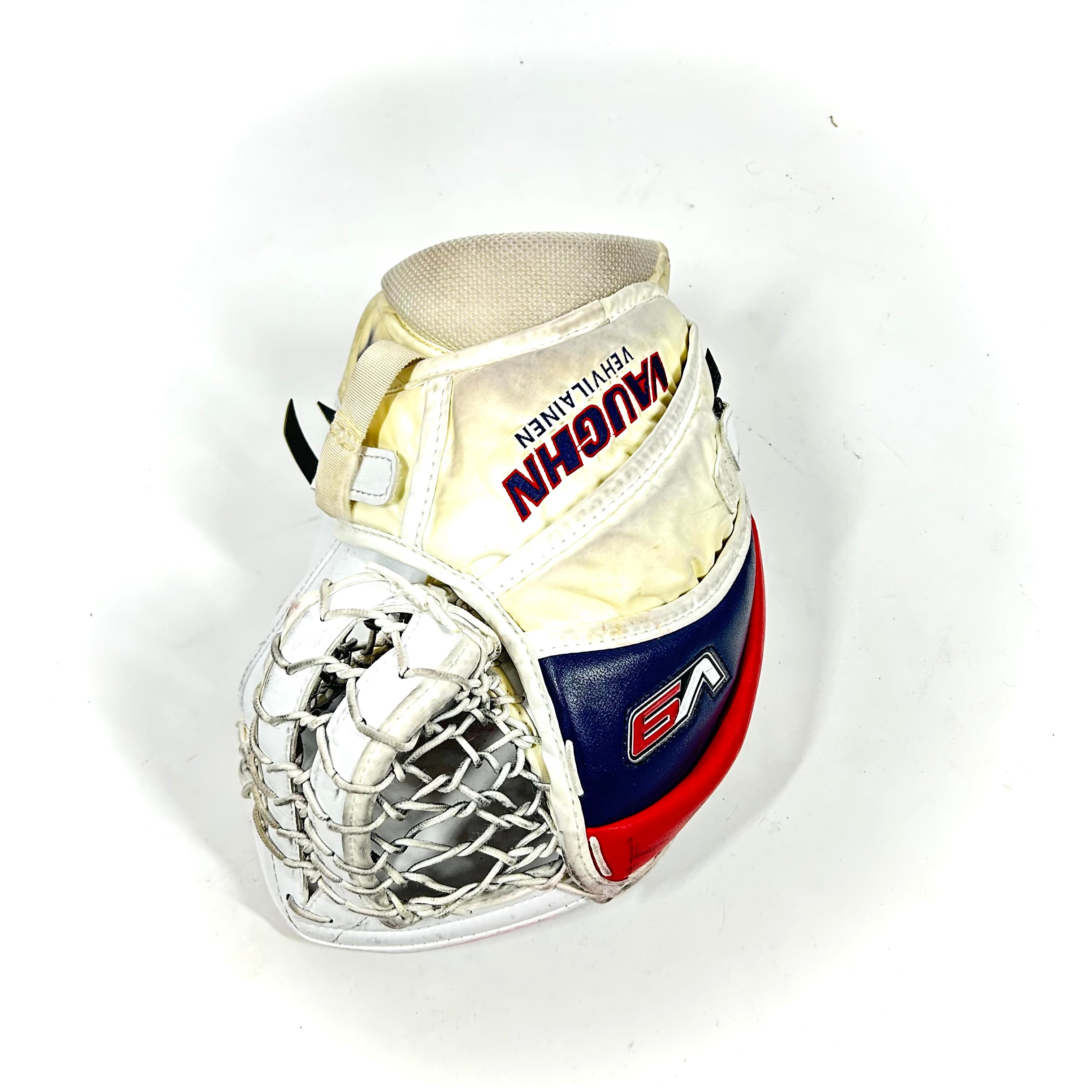 Vaughn Velocity V9 - Gant de gardien de but Pro Stock d'occasion (blanc/bleu marine/rouge)